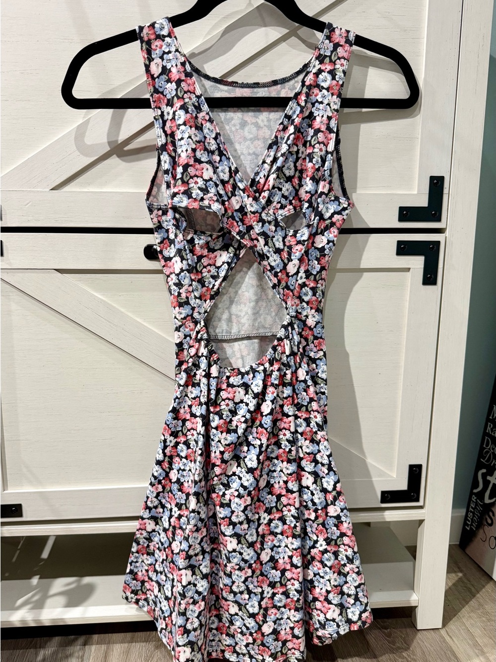 Hollister Black Floral Mini Dress with Cut-Out Back